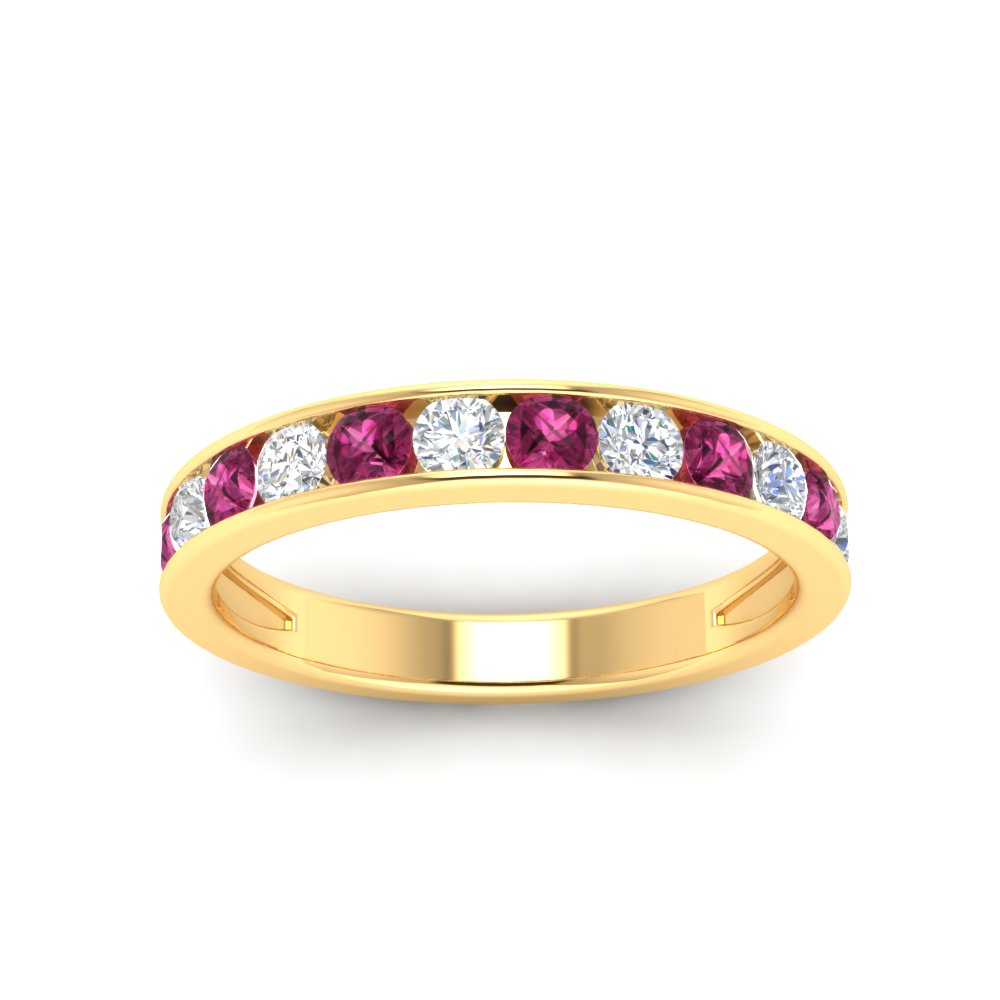 0.75-carat-round-diamond-channel-set-anniversary-ring-with-pink-sapphire-in-yellow-gold-FDWB5242ROGSADRPIANGLE5-0.75CT-NL-YG