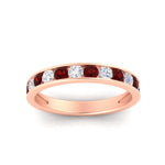 Load image into Gallery viewer, 0.75-carat-round-diamond-channel-set-anniversary-ring-with-ruby-in-rose-gold-FDWB5242ROGRUDRANGLE5-0.75CT-NL-RG
