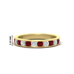Load image into Gallery viewer, 0.75-carat-round-diamond-channel-set-anniversary-ring-with-ruby-in-yellow-gold-FDWB5242ROGRUDR-0.75CT-NL-YG-HW

