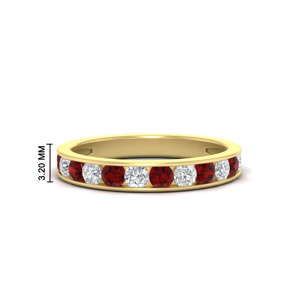 0.75-carat-round-diamond-channel-set-anniversary-ring-with-ruby-in-yellow-gold-FDWB5242ROGRUDR-0.75CT-NL-YG-HW