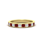 Load image into Gallery viewer, 0.75-carat-round-diamond-channel-set-anniversary-ring-with-ruby-in-yellow-gold-FDWB5242ROGRUDR-0.75CT-NL-YG

