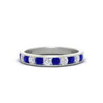 Load image into Gallery viewer, 0.75-carat-round-diamond-channel-set-anniversary-ring-with-sapphire-in-white-gold-FDWB5242ROGSABL-0.75CT-NL-WG
