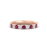 Load image into Gallery viewer, 0.75-ct-round-diamond-half-eternity-pink-sapphire-anniversary-band-in-rose-gold-FD9331ROBGSADRPI-0.75CT-NL-RG
