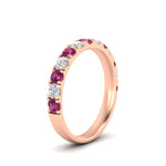 Load image into Gallery viewer, 0.75-ct-round-diamond-half-eternity-pink-sapphire-anniversary-band-in-rose-gold-FD9331ROBGSADRPIANGLE2-0.75CT-NL-RG
