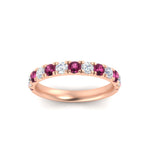 Load image into Gallery viewer, 0.75-ct-round-diamond-half-eternity-pink-sapphire-anniversary-band-in-rose-gold-FD9331ROBGSADRPIANGLE3-0.75CT-NL-RG
