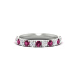 Load image into Gallery viewer, 0.75-ct-round-diamond-half-eternity-pink-sapphire-anniversary-band-in-white-gold-FD9331ROBGSADRPI-0.75CT-NL-WG
