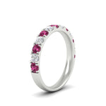 Load image into Gallery viewer, 0.75-ct-round-diamond-half-eternity-pink-sapphire-anniversary-band-in-white-gold-FD9331ROBGSADRPIANGLE2-0.75CT-NL-WG
