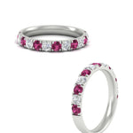 Load image into Gallery viewer, 0.75-ct-round-diamond-half-eternity-pink-sapphire-anniversary-band-in-white-gold-FD9331ROBGSADRPIANGLE5-0.75CT-NL-WG
