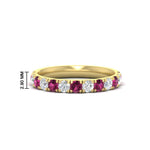 Load image into Gallery viewer, 0.75-ct-round-diamond-half-eternity-pink-sapphire-anniversary-band-in-yellow-gold-FD9331ROBGSADRPI-0.75CT-NL-YG-HW
