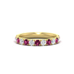 Load image into Gallery viewer, 0.75-ct-round-diamond-half-eternity-pink-sapphire-anniversary-band-in-yellow-gold-FD9331ROBGSADRPI-0.75CT-NL-YG
