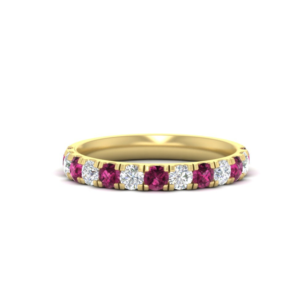 0.75-ct-round-diamond-half-eternity-pink-sapphire-anniversary-band-in-yellow-gold-FD9331ROBGSADRPI-0.75CT-NL-YG