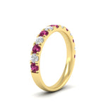 Load image into Gallery viewer, 0.75-ct-round-diamond-half-eternity-pink-sapphire-anniversary-band-in-yellow-gold-FD9331ROBGSADRPIANGLE2-0.75CT-NL-YG
