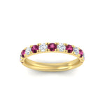 Load image into Gallery viewer, 0.75-ct-round-diamond-half-eternity-pink-sapphire-anniversary-band-in-yellow-gold-FD9331ROBGSADRPIANGLE3-0.75CT-NL-YG
