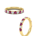 Load image into Gallery viewer, 0.75-ct-round-diamond-half-eternity-pink-sapphire-anniversary-band-in-yellow-gold-FD9331ROBGSADRPIANGLE5-0.75CT-NL-YG
