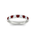 Load image into Gallery viewer, 0.75-ct-round-diamond-half-eternity-ruby-anniversary-band-in-white-gold-FD9331ROBGRUDRANGLE3-0.75CT-NL-WG
