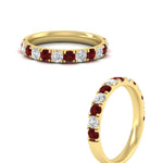 Load image into Gallery viewer, 0.75-ct-round-diamond-half-eternity-ruby-anniversary-band-in-yellow-gold-FD9331ROBGRUDRANGLE5-0.75CT-NL-YG

