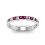 Load image into Gallery viewer, 0.75-ct.-princess-cut-diamond-channel-wedding-ring-with-pink-sapphire-in-14K-white-gold-FD8382-0.75CTBGSADRPIANGLE5-NL-WG
