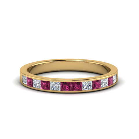 0.75-ct.-princess-cut-diamond-channel-wedding-ring-with-pink-sapphire-in-14K-yellow-gold-FD8382-0.75CTBGSADRPI-NL-YG