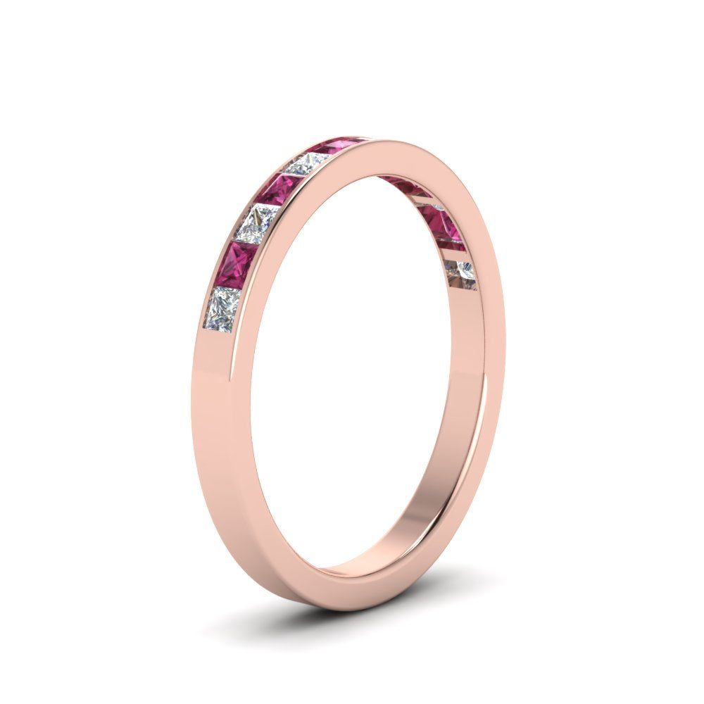 0.75-ct.-princess-cut-diamond-channel-wedding-ring-with-pink-sapphire-in-18K-rose-gold-FD8382-0.75CTBGSADRPIANGLE2-NL-RG