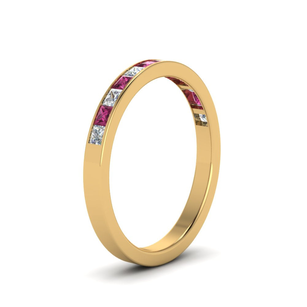 0.75-ct.-princess-cut-diamond-channel-wedding-ring-with-pink-sapphire-in-18K-yellow-gold-FD8382-0.75CTBGSADRPIANGLE2-NL-YG