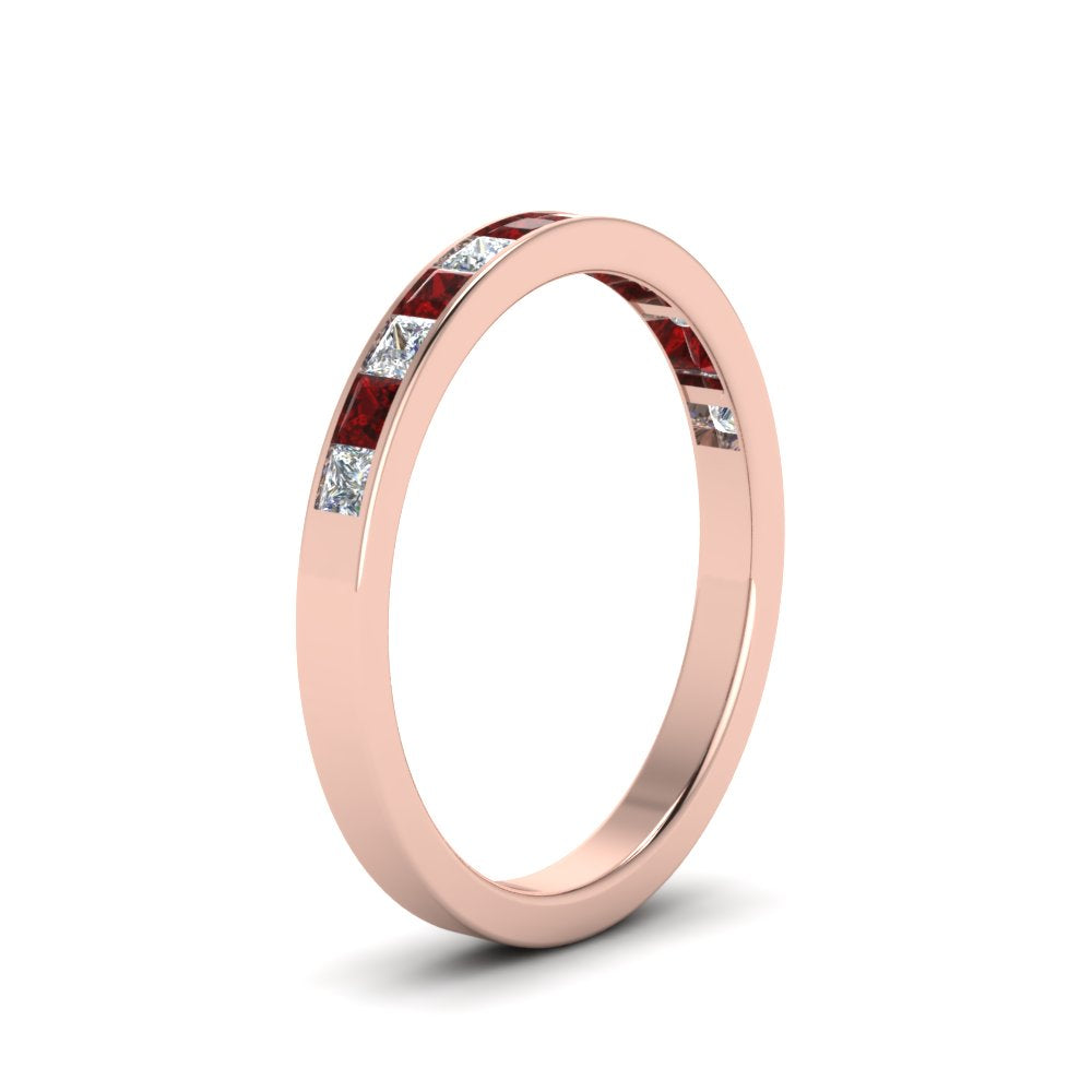 0.75-ct.-princess-cut-diamond-channel-wedding-ring-with-ruby-in-14K-rose-gold-FD8382-0.75CTBGRUDRANGLE2-NL-RG