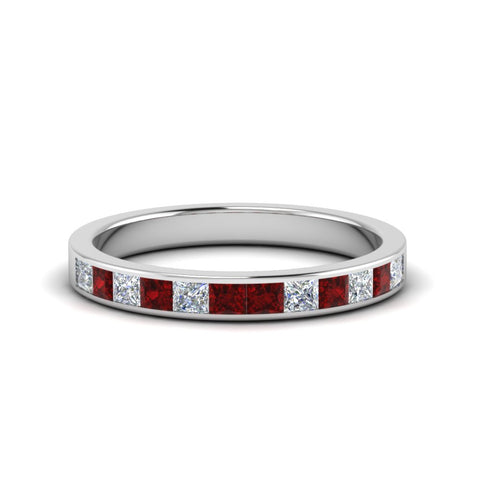 0.75-ct.-princess-cut-diamond-channel-wedding-ring-with-ruby-in-14K-white-gold-FD8382-0.75CTBGRUDR-NL-WG