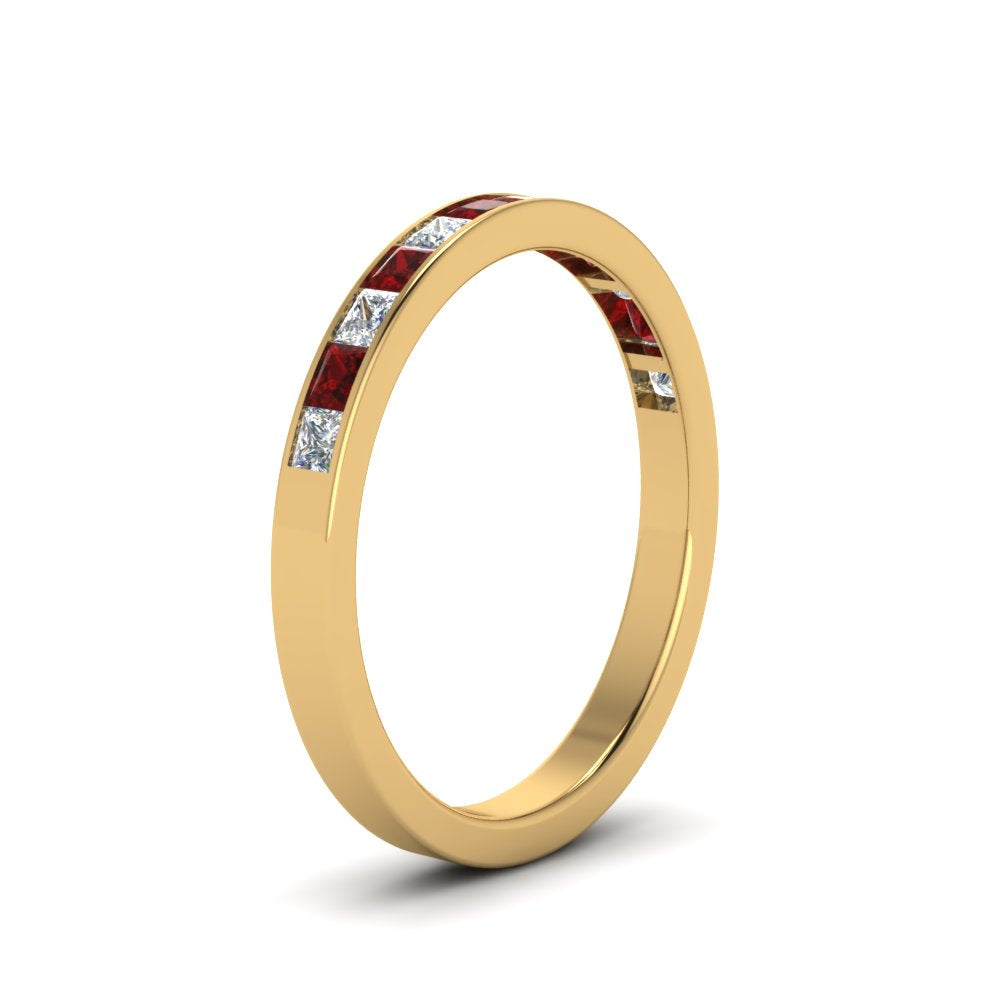 0.75-ct.-princess-cut-diamond-channel-wedding-ring-with-ruby-in-14K-yellow-gold-FD8382-0.75CTBGRUDRANGLE2-NL-YG