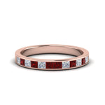 Load image into Gallery viewer, 0.75-ct.-princess-cut-diamond-channel-wedding-ring-with-ruby-in-18K-rose-gold-FD8382-0.75CTBGRUDR-NL-RG
