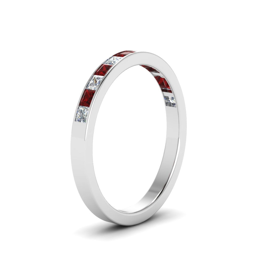 0.75-ct.-princess-cut-diamond-channel-wedding-ring-with-ruby-in-18K-white-gold-FD8382-0.75CTBGRUDRANGLE2-NL-WG