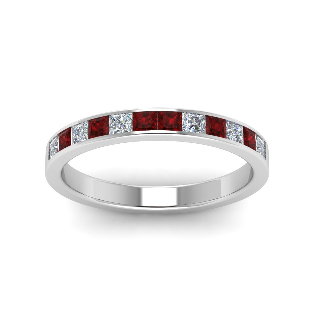 0.75-ct.-princess-cut-diamond-channel-wedding-ring-with-ruby-in-18K-white-gold-FD8382-0.75CTBGRUDRANGLE5-NL-WG