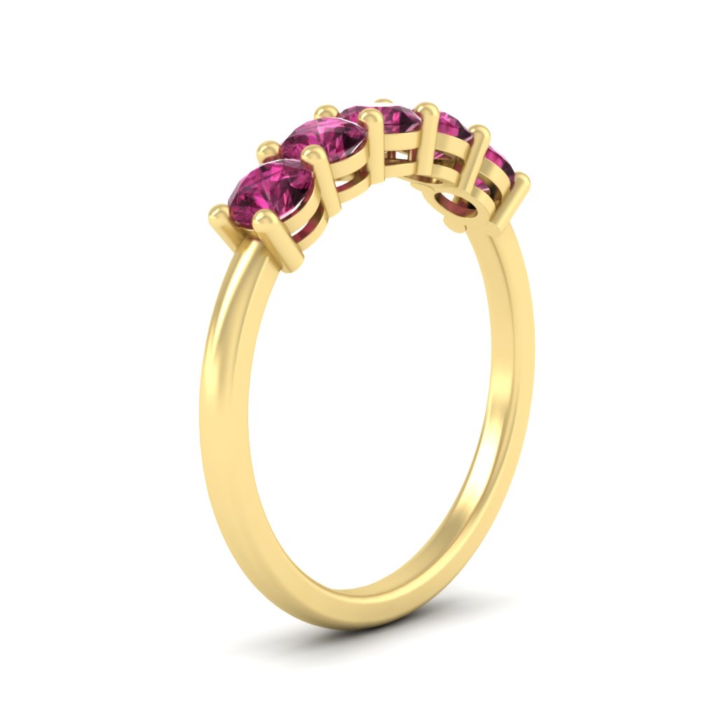 1-carat-5-stone-anniversary-pink-sapphire-wedding-ring-band-in-yellow-gold-FDENS141ROBGSADRPIANGLE2-1.00CT-NL-YG