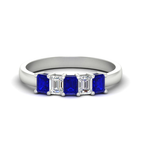 1-carat-Five-stone-emerald-cut-sapphire-anniversary-band-in-white-gold-fdwb8008emgsablsleep-1.00ct-nl-wg