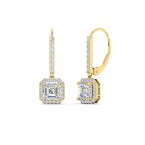 1 Carat Asscher Cut Halo Lever Back Earrings
