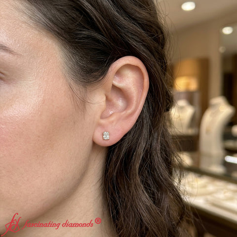 IGI Certified Basket Stud Earrings Set With Radiant Cut Diamonds