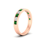 Load image into Gallery viewer, 1-carat-channel-set-diamond-wedding-ring-band-with-emerald-in-rose-gold-FDWB5242ROGEMGRANGLE2-1.00CT-NL-RG
