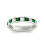 Load image into Gallery viewer, 1-carat-channel-set-diamond-wedding-ring-band-with-emerald-in-white-gold-FDWB5242ROGEMGRANGLE5-1.00CT-NL-WG
