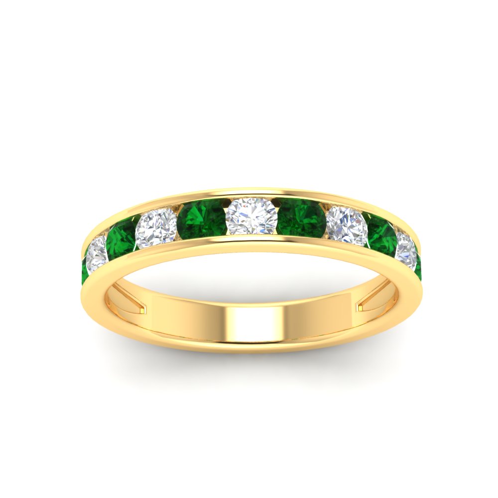 1-carat-channel-set-diamond-wedding-ring-band-with-emerald-in-yellow-gold-FDWB5242ROGEMGRANGLE5-1.00CT-NL-YG