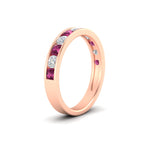 Load image into Gallery viewer, 1-carat-channel-set-diamond-wedding-ring-band-with-pink-sapphire-in-rose-gold-FDWB5242ROGSADRPIANGLE2-1.00CT-NL-RG
