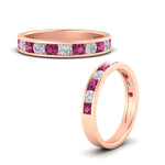 Load image into Gallery viewer, 1-carat-channel-set-diamond-wedding-ring-band-with-pink-sapphire-in-rose-gold-FDWB5242ROGSADRPIANGLE3-1.00CT-NL-RG
