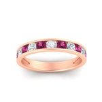 Load image into Gallery viewer, 1-carat-channel-set-diamond-wedding-ring-band-with-pink-sapphire-in-rose-gold-FDWB5242ROGSADRPIANGLE5-1.00CT-NL-RG
