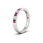 Load image into Gallery viewer, 1-carat-channel-set-diamond-wedding-ring-band-with-pink-sapphire-in-white-gold-FDWB5242ROGSADRPIANGLE2-1.00CT-NL-WG
