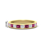Load image into Gallery viewer, 1-carat-channel-set-diamond-wedding-ring-band-with-pink-sapphire-in-yellow-gold-FDWB5242ROGSADRPI-1.00CT-NL-YG-HW
