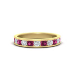 Load image into Gallery viewer, 1-carat-channel-set-diamond-wedding-ring-band-with-pink-sapphire-in-yellow-gold-FDWB5242ROGSADRPI-1.00CT-NL-YG
