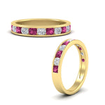 Load image into Gallery viewer, 1-carat-channel-set-diamond-wedding-ring-band-with-pink-sapphire-in-yellow-gold-FDWB5242ROGSADRPIANGLE3-1.00CT-NL-YG
