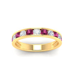 Load image into Gallery viewer, 1-carat-channel-set-diamond-wedding-ring-band-with-pink-sapphire-in-yellow-gold-FDWB5242ROGSADRPIANGLE5-1.00CT-NL-YG
