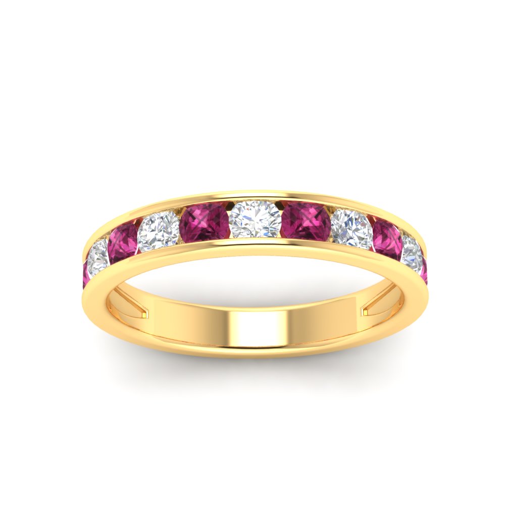 1-carat-channel-set-diamond-wedding-ring-band-with-pink-sapphire-in-yellow-gold-FDWB5242ROGSADRPIANGLE5-1.00CT-NL-YG