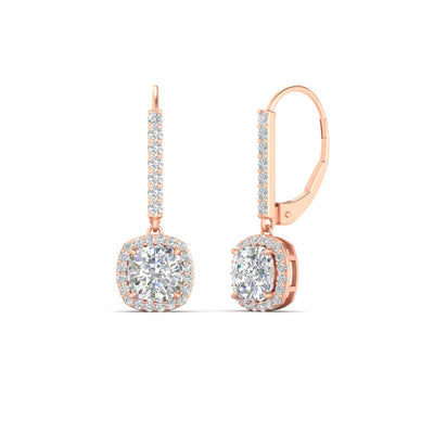 1 Carat Cushion Cut Halo Lever Back Earrings