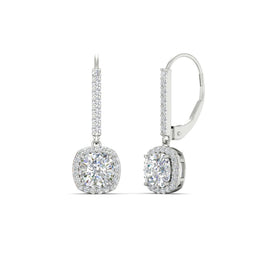 1 Carat Cushion Cut Halo Lever Back Earrings