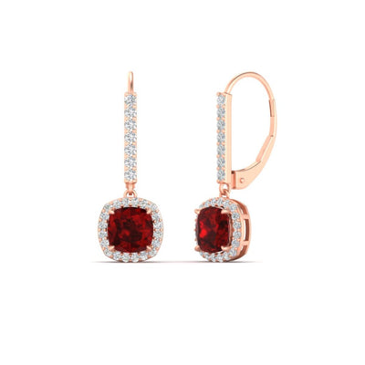 1 Carat Cushion Cut Halo Lever Back Earrings
