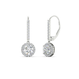 1 Carat Round Halo Dangle Leverback Earrings